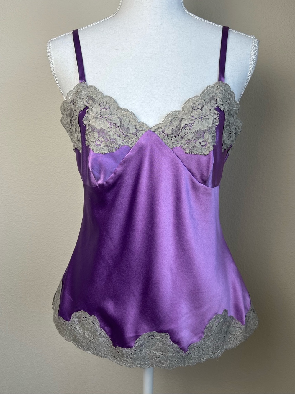 Y2K Silk‎ Lace Camisole Purple Satin Lingerie Sz S Fairycore Romantic Babydoll